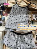 Ifomt Grey Skull Print Tank Camis + Straight Pant Set Two Piece Set For Women Retro Y2K Summer Vest 2025 New Home Casual Female Suit