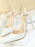 IFOMT Belt Buckle Pointed-Toe Shiny Split-Joint Pumps Sandals