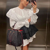 IFOMT Ruffled Flare Sleeve Shirt Dress For Women With High Waisted Shorts Contrast Color Patchwork Mini Party Dress Autumn New