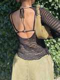 IFOMT Backless Crochet Hollow Knit Crop Top