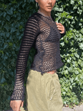 IFOMT Backless Crochet Hollow Knit Crop Top