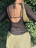 IFOMT Backless Crochet Hollow Knit Crop Top