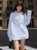 IFOMT Oversized Shirts Dress Women 2024 New Fashion Baggy Turn Collar Cover-up Femme Casual Loose Holiday Beach Dresses Womens