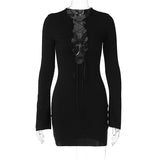 IFOMT Outfit  Long Sleeve Solid Knited Solid Mini Hollow Out Bodycon Women'S Dresses Y2K Wholesale New Party Club Casual Clothing