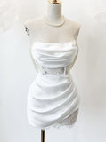 IFOMT Homecoming Dress Party Outfits cute a line white strapless homecoming dress 18th birthday outfits P2093