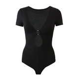 Ifomt Sexy Hollow Out Bodysuit Y2K Clothing Short Sleeves Bodycon T-shirt Women Summer Streetwear Slim Bodice Bodysuits Black Spring Style 2025