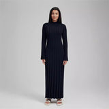 IFOMT Fall Winter New Knitted Dress Female Casual Big Striped High Collar Sweater Long Dress Elegant Flare Sleeve Party Dresses