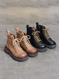 IFOMT Cow Leather Lace-Up Zipper Martin Booties