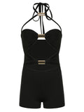 IFOMT Spring Outfits Sweetown Hollow Out Skinny Sexy Tie Halter Rompers Womens Sleeveless Rave Summer Vacation Baddie Playsuits