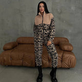 IFOMT Outfit  Leopard Print Fleece Long Sleeve Zip Up Winter Coat Jacket Long Pant Women'S Sets Casual Clothes Streetwear Y2K  Fashion