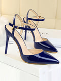 IFOMT Belt Buckle Pointed-Toe Shiny Split-Joint Pumps Sandals