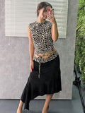 IFOMT Fashion Double Wear Skirt Suit Female Leopard Print Lace Up Sleeveless Vest Irregular Splice Skirt Two Pieces Set Women's