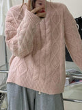 IFOMT Solid Crew Neck Cable Knit Sweater