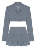 IFOMT 2024 Casual Blazer And Skirt Sets For Women Two Piece Set Outfits Gray Ladies Cropped Coat Blazer Femme 2-Piece Sets NewChristmas Gifts