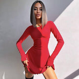 IFOMT Outfit  O Neck Long Sleeve Mini Laceup Back Slim Y2K Women'S Dresses Casual Dropshipping New Party Evening Korean Clothing