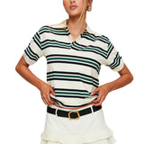 IFOMT Outfit Women's Summer Y2K Vintage Basic T-Shirt Striped Contrast Color Lapel Neck Short Sleeve Aesthetic Grunge Cropped Tops