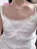 Ifomt Hollow Embroidery White Tank Camis 2025 New V-neck Adjustable Strap Simple Summer Vest Cotton Solid Waistband Sweet Y2K Tops