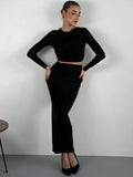 IFOMT Outfits O Neck Long Sleeve Bandage Crop Top Long Skirt Women'S Sets Elegant Evening Party Korean Ladies Sets Winter Casual Clothe