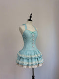 Ifomt Sweet Halter Party Dresses Y2k Goth Ball Gown Stripe Punk Slim Sexy Vintage Bow Harajuku Korea Lace Kawaii Mini Skirt 90s Summer
