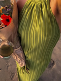 Ifomt Chic Green Halter Maxi Dress For Women Fashion Sleeveless Backless Party Dresses New Female 2025 Summer Holiday Beach Vestidos