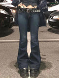 IFOMT Vintage Cross Rhinestone Print Flare Jeans