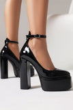 IFOMT New Fashion Spring Outfit Ankle Strap Platform Chunky Heel Pumps