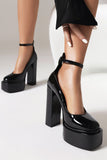 IFOMT New Fashion Spring Outfit Ankle Strap Platform Chunky Heel Pumps