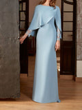 IFOMT Blue Cape Lace Sleeve Maxi Dress