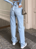 IFOMT Blue Wash Straight Leg Knee Ripped Jeans