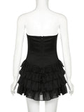 IFOMT Bow Tiered Ruffle Strapless Mini Dress