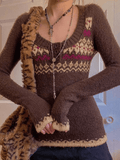 IFOMT Button Front Jacquard Knitted Sweater