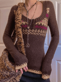 IFOMT Button Front Jacquard Knitted Sweater