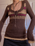 IFOMT Button Front Jacquard Knitted Sweater