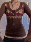 IFOMT Button Front Jacquard Knitted Sweater