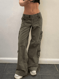 IFOMT Buttoned Straight Leg Cargo Jeans