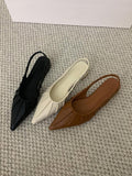 IFOMT Pleated Pointed-Toe Solid Color Split-Joint Sandals Sling Shoes