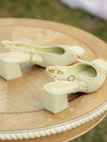 IFOMT Belt Buckle Rhinestone Split-Joint Square-Toe Pumps Sling Shoes