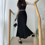 IFOMT Fashion Y2K Casual Women Long Skirt Spring Elastic High Waisted A-Line Casual Female Satin Skirts High Street Lady Midi Skirts