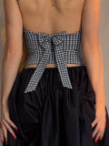 Ifomt Korean Fashion Backless Plaid Print Bow Tie Sleeveless Crop Top 2025 Casual Streetwear Summer Slim Fit Corset Style Casual Outfit