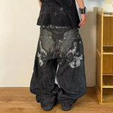 Ifomt American Y2K New Fashion Pattern Embroidery Loose Jeans Men Street Casual Joker Mopping Oversized Wide-leg Pants Couple Jeans Casual Outfit