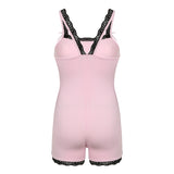 IFOMT Spring Outfits Sweet Lace Trim Patchwork Camisole Playsuit Women Sleeveless Skinny Cute Bow Fashion Trendy New Rompers