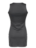 IFOMT Spring Outfits Sweetown Gray Solid Basic Sleeveless Vest Dress Women O Neck Simple Fashion Summer Streetwear Mini Dresses