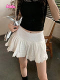 Ifomt 2025 Summer Lace Trim White Sweet Mini Skirts A-line High Waist Folds Short Faldas Woman Casual Cute Preppy Style Y2k Skirt