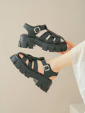 IFOMT Belt Buckle Hollow Round-Toe Split-Joint Gladiators Platform Shoes Sandals