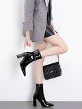 IFOMT Pointed-Toe Shiny Split-Joint Boots Pumps