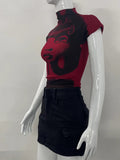 IFOMT Aesthetic Short Sleeve T-shirt Summer Y2k Clothes Gothic Girl Crop Tops Print Vintage Women Casual Baby Tee Streetwear