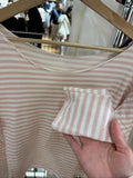 Ifomt New Sweet Pink Striped Long Sleeve T-shirt Women Spring Cotton Raw Hem Slash Neck Slim Tee Tops Casual Preppy Style Y2K T shirt