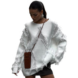 IFOMT Outfit Women Wihte Casual Long Sleeve Women Knitted Tassel Hollow Out Pullover Sweater Jumpers Winter Loose Thick Streetw