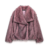 IFOMT Fashion Faux Fur Short Jacket Coat For Women Loose Lapel High Street Outwear Winter 2025 Warm Solid Female Cardigan Coat