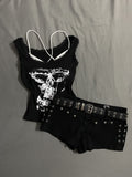 Ifomt ootd Y2k Gothic Crop top Women's Camisole Sexy Lace Summer Suit 2 Piece 90s Hot Girl Slim Sling Female Punk Shorts Grunge Streetwear